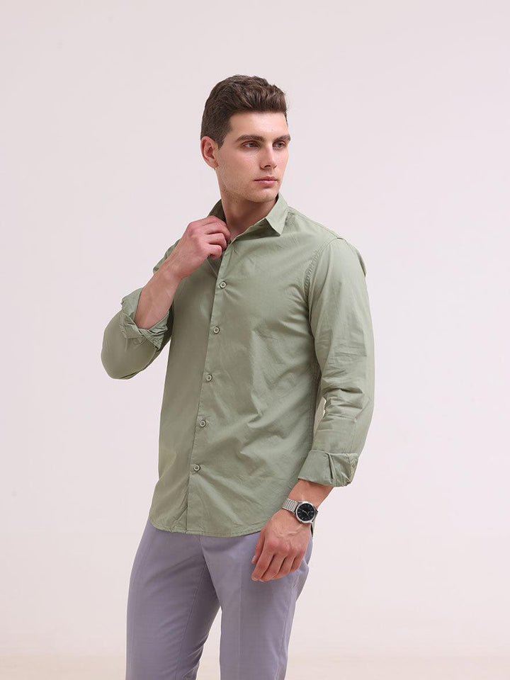 Orchida Plain Full Sleeve Poplin Shirt Olive - Espanshe