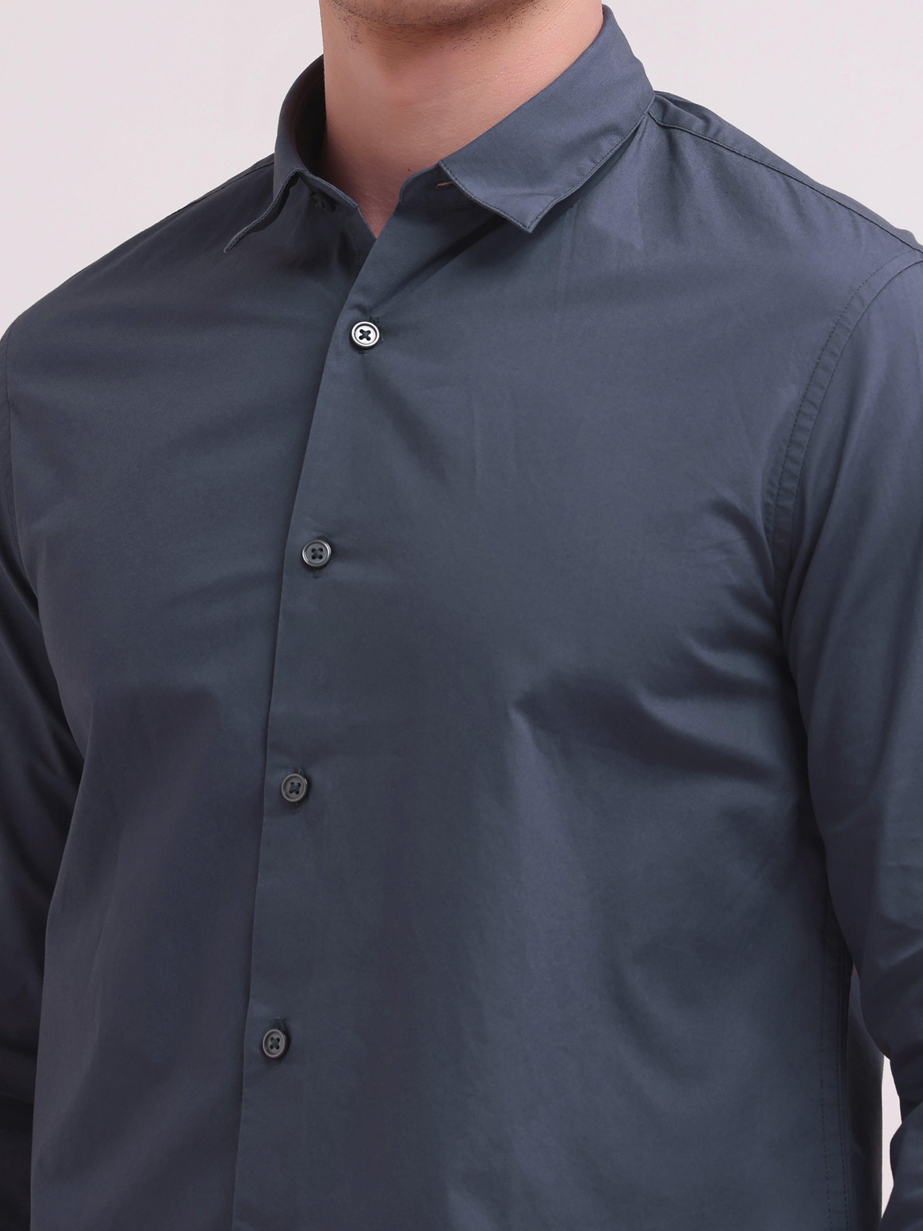 Orchida Plain Full Sleeve Poplin Shirt - Navy Blue - Espanshe