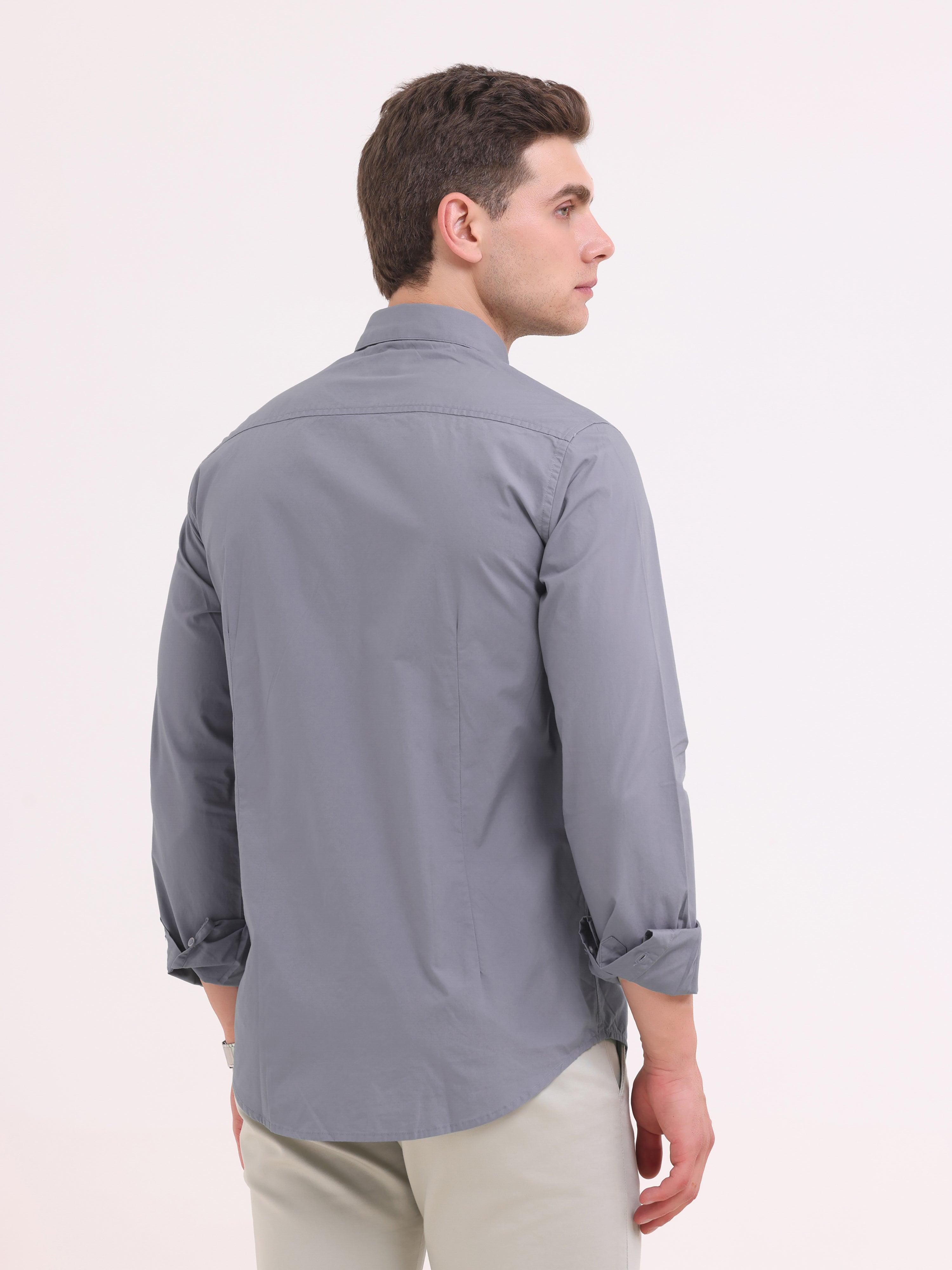 Orchida Plain Full Sleeve Poplin Shirt - Gray - Espanshe