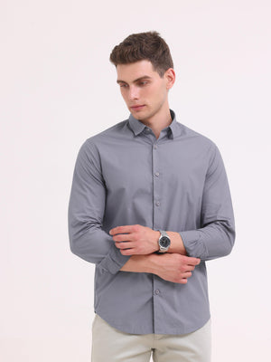Orchida Plain Full Sleeve Poplin Shirt - Gray - Espanshe