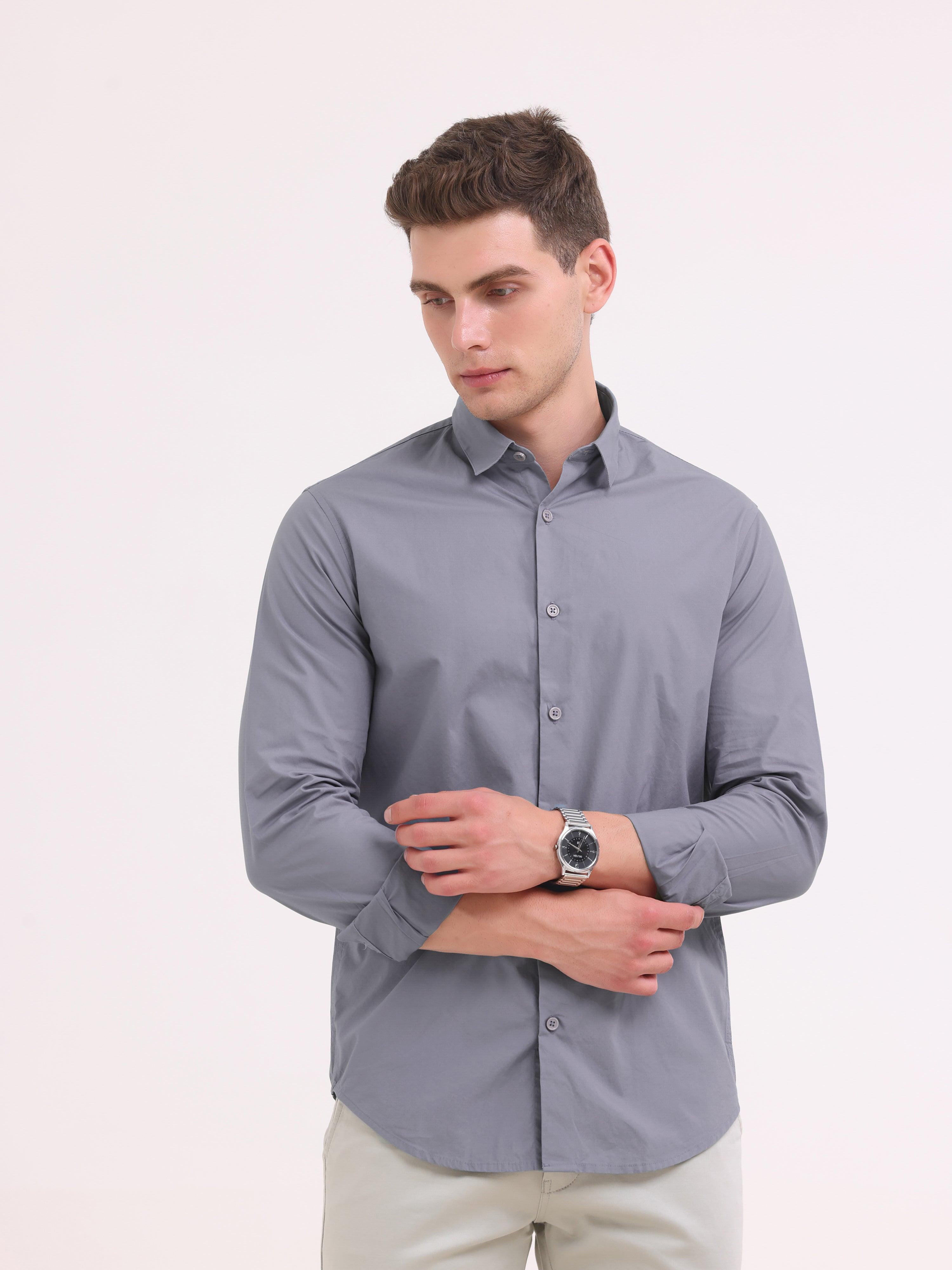 Orchida Plain Full Sleeve Poplin Shirt - Gray - Espanshe