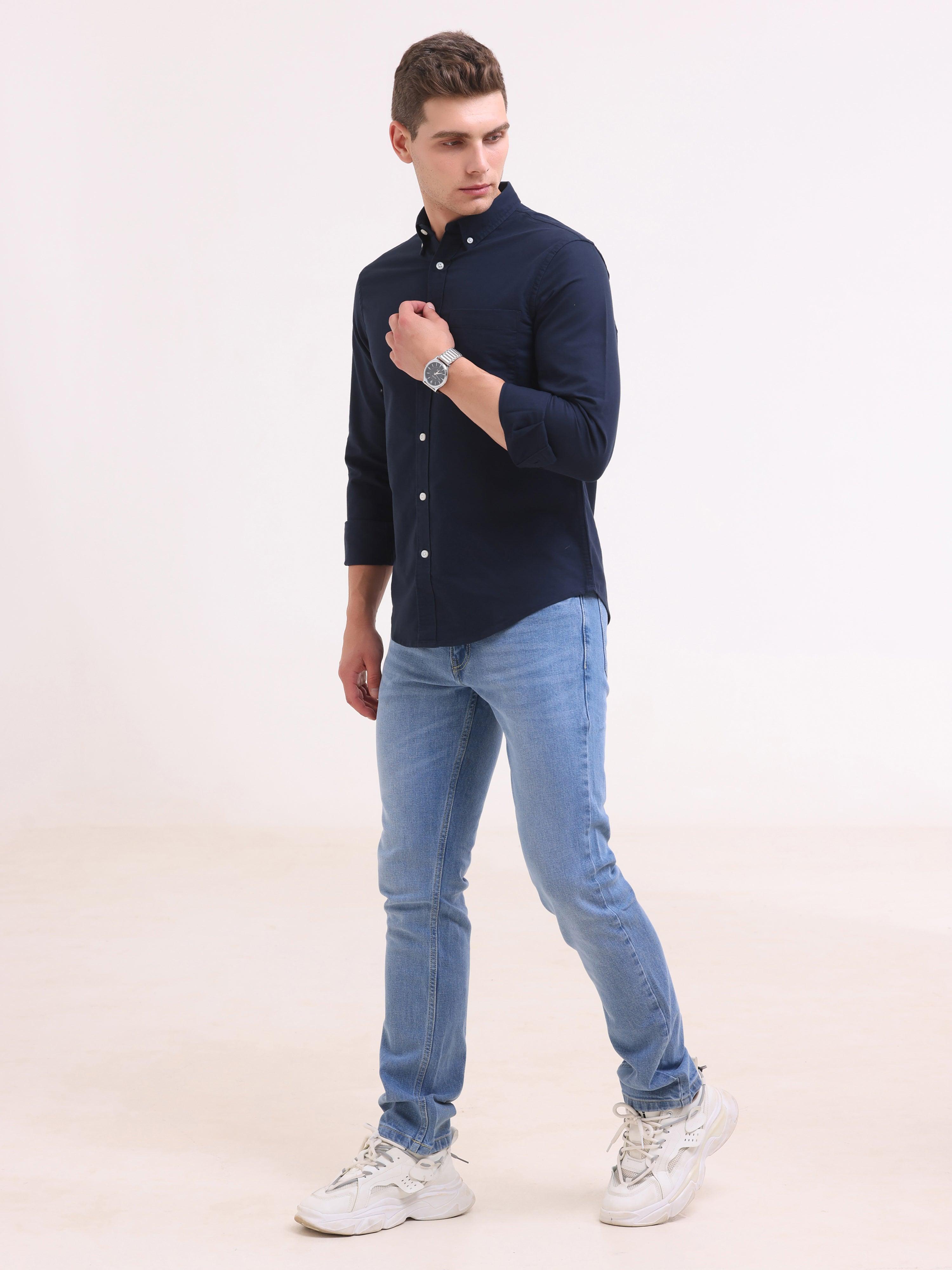 Celest Oxford Shirt - Navy Blue - Espanshe