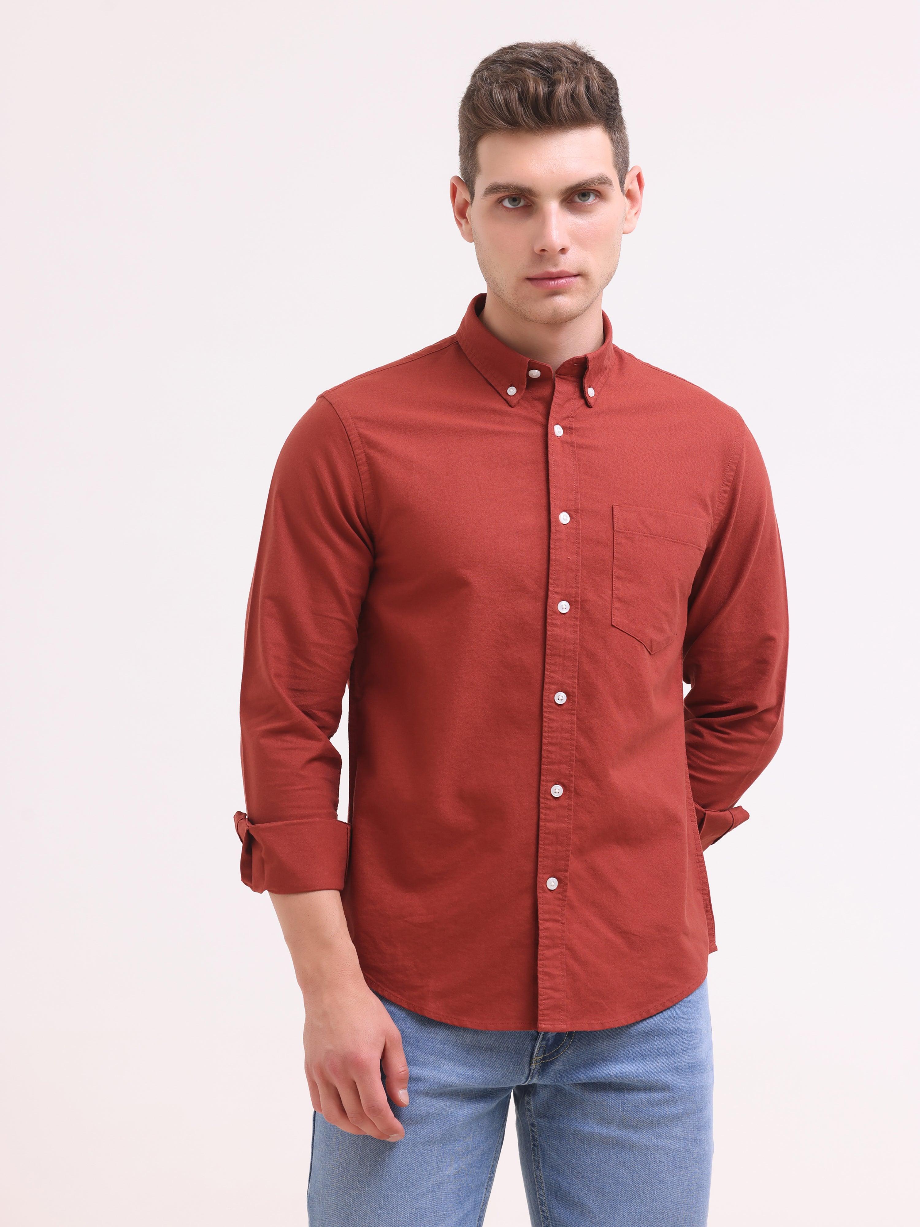 Celest Oxford Shirt - Red - Espanshe