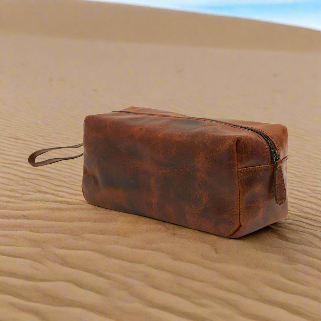 men's Basic Cosmetic Leather Bag - Tan
