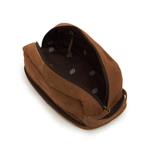 men's suede cosmetic leather bag in tan