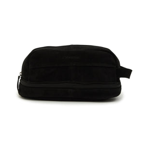 men's suede cosmetic leather bag in black
