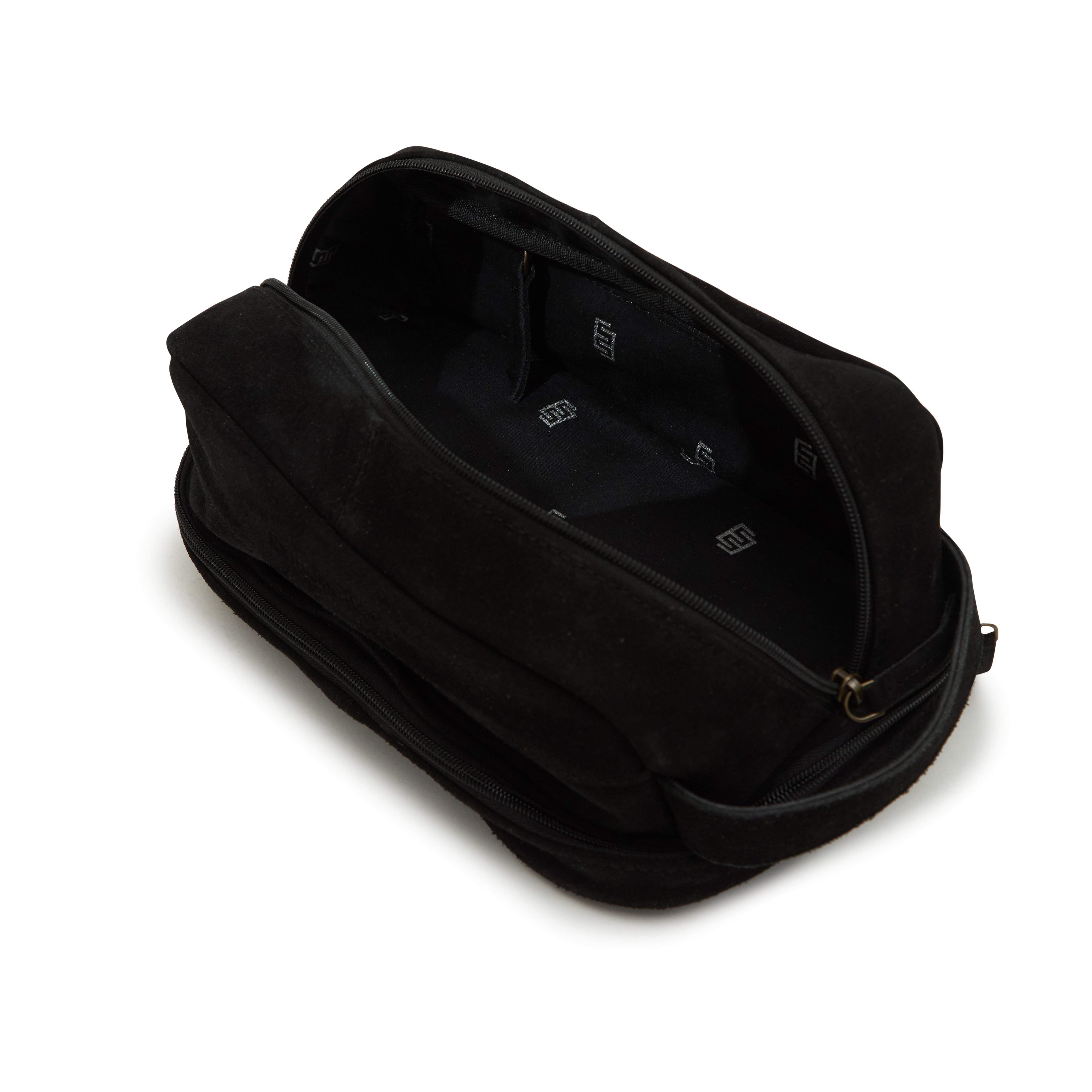 men's suede cosmetic leather bag in black