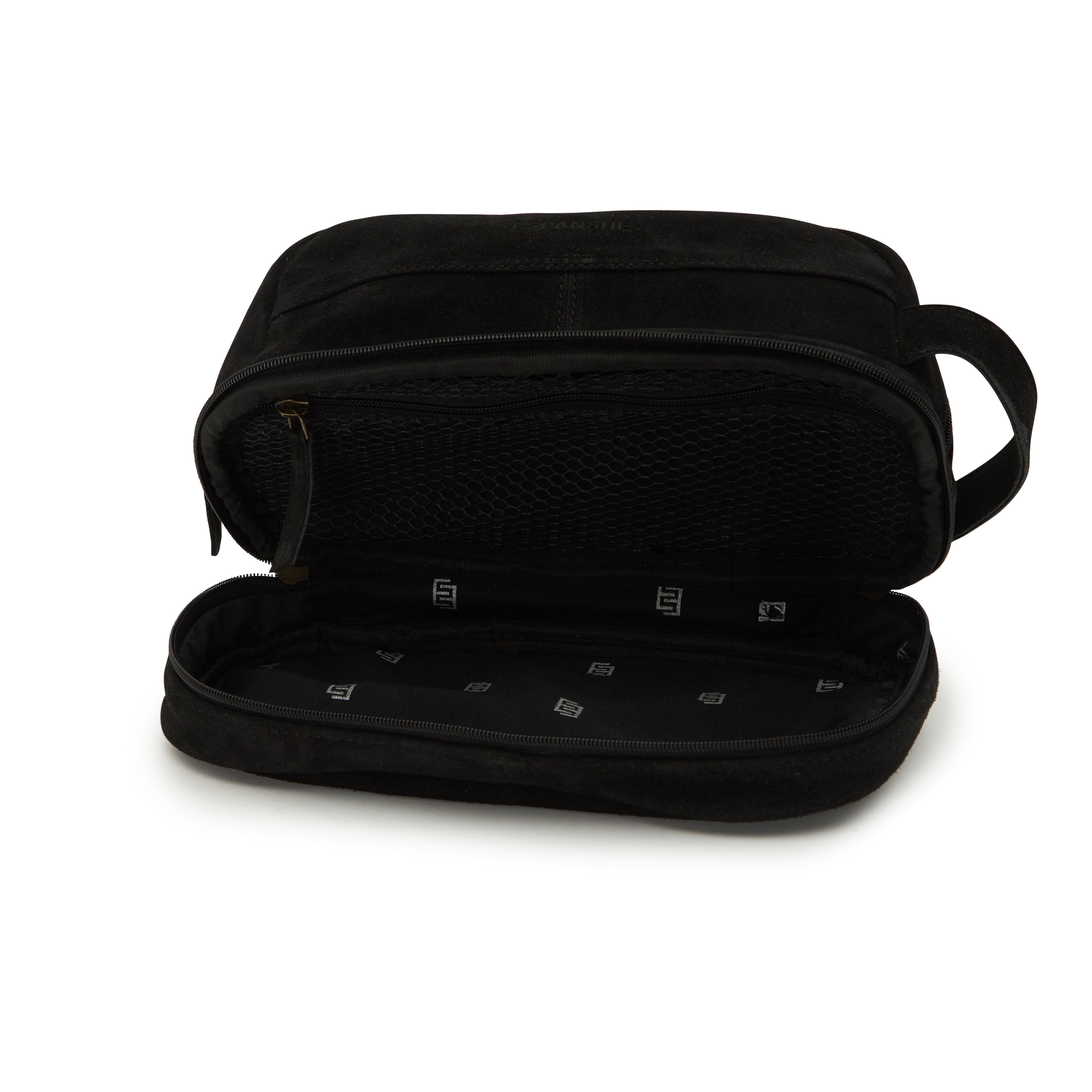 men's suede cosmetic leather bag in black