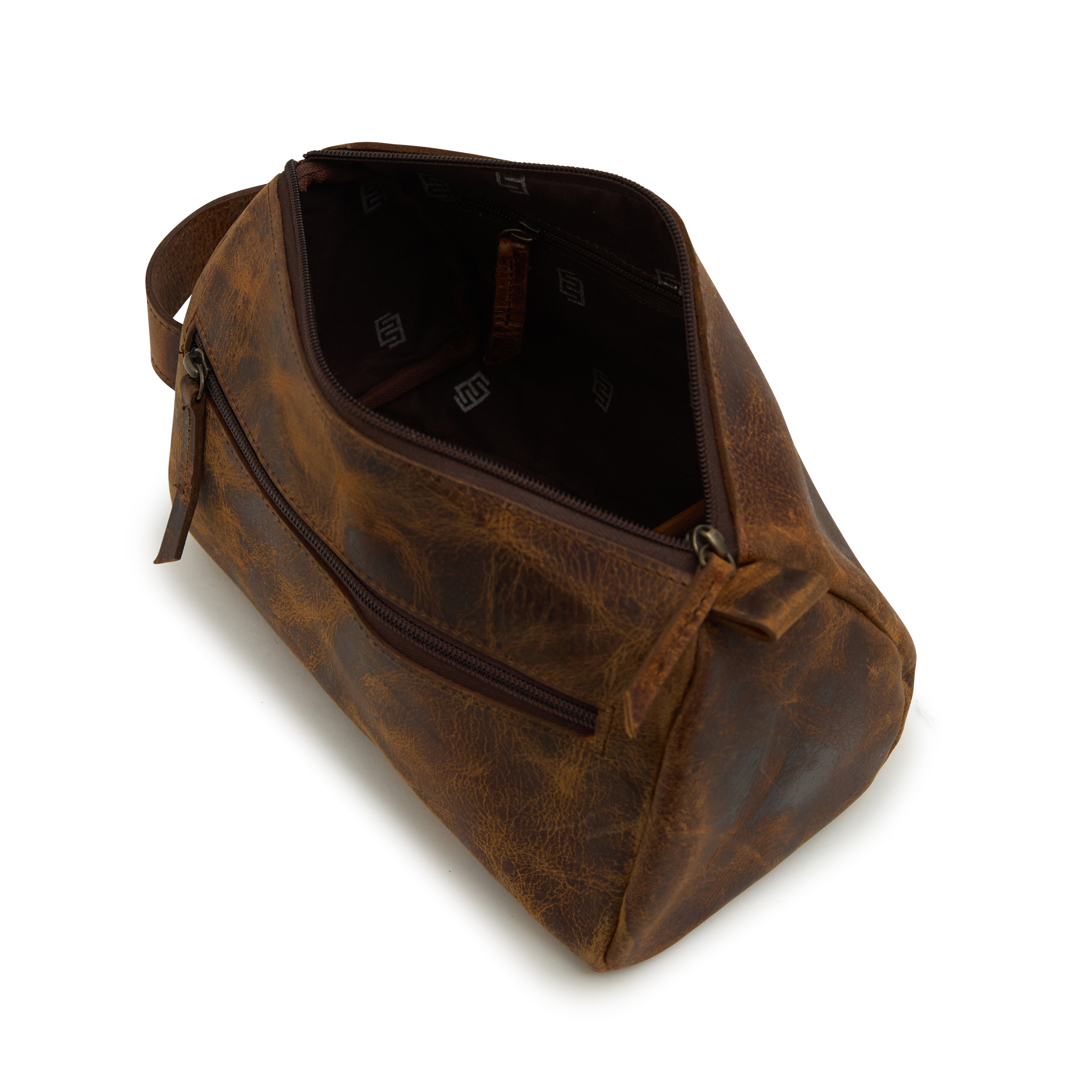 men's Basic Cosmetic Leather Bag - brown
