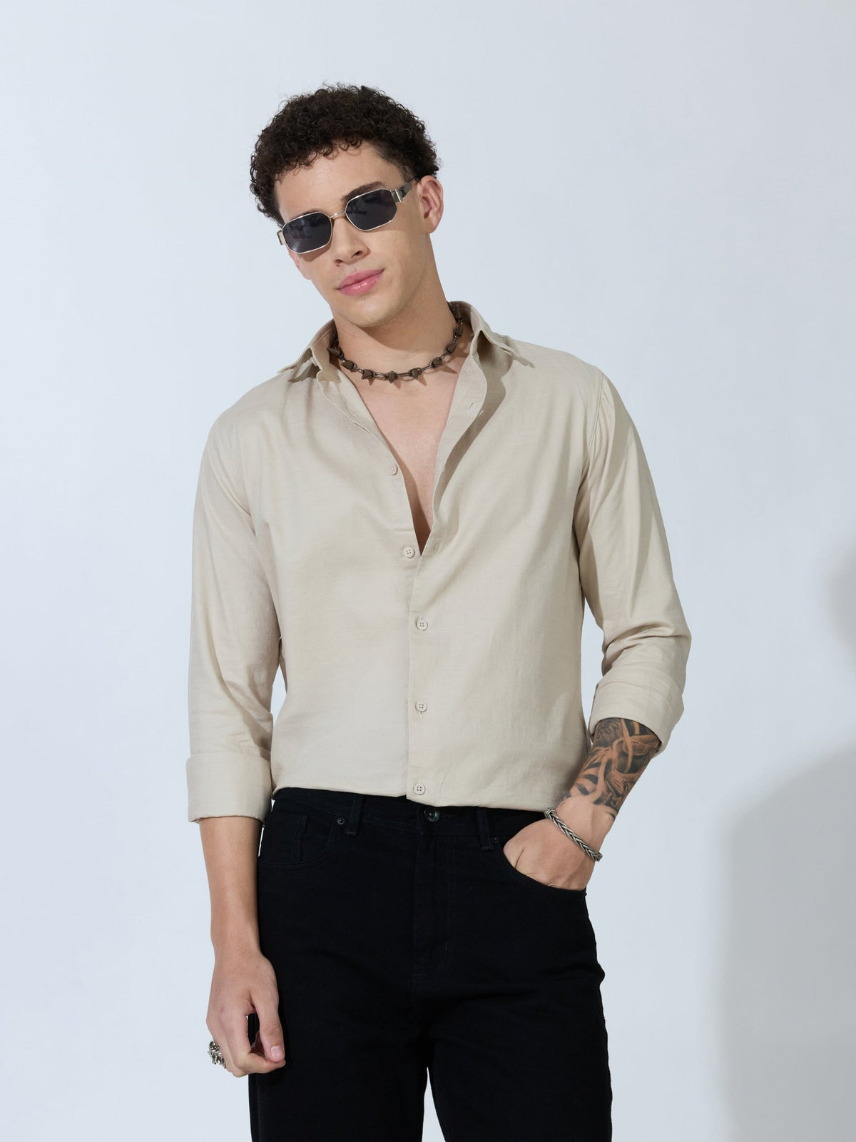 Farana - Beige Dobby Shirt - Espanshe