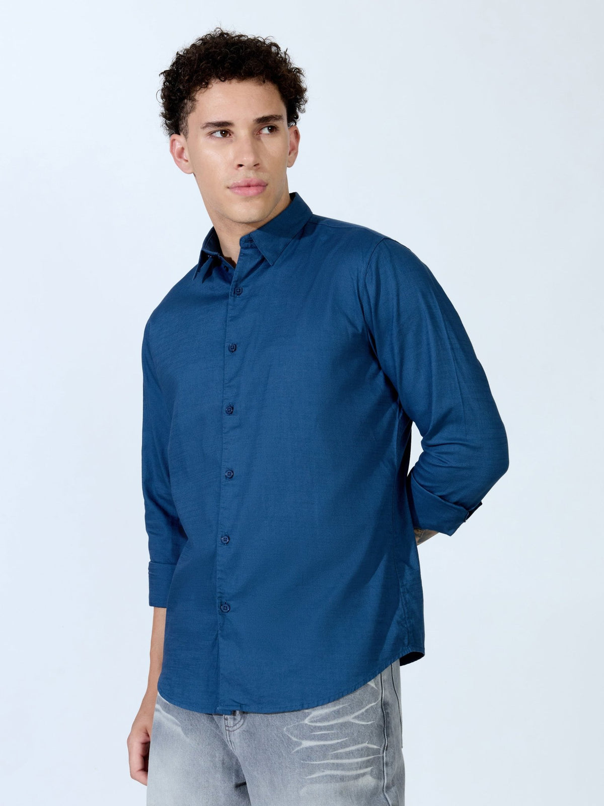 Farana - Navy Blue Dobby Shirt - Espanshe