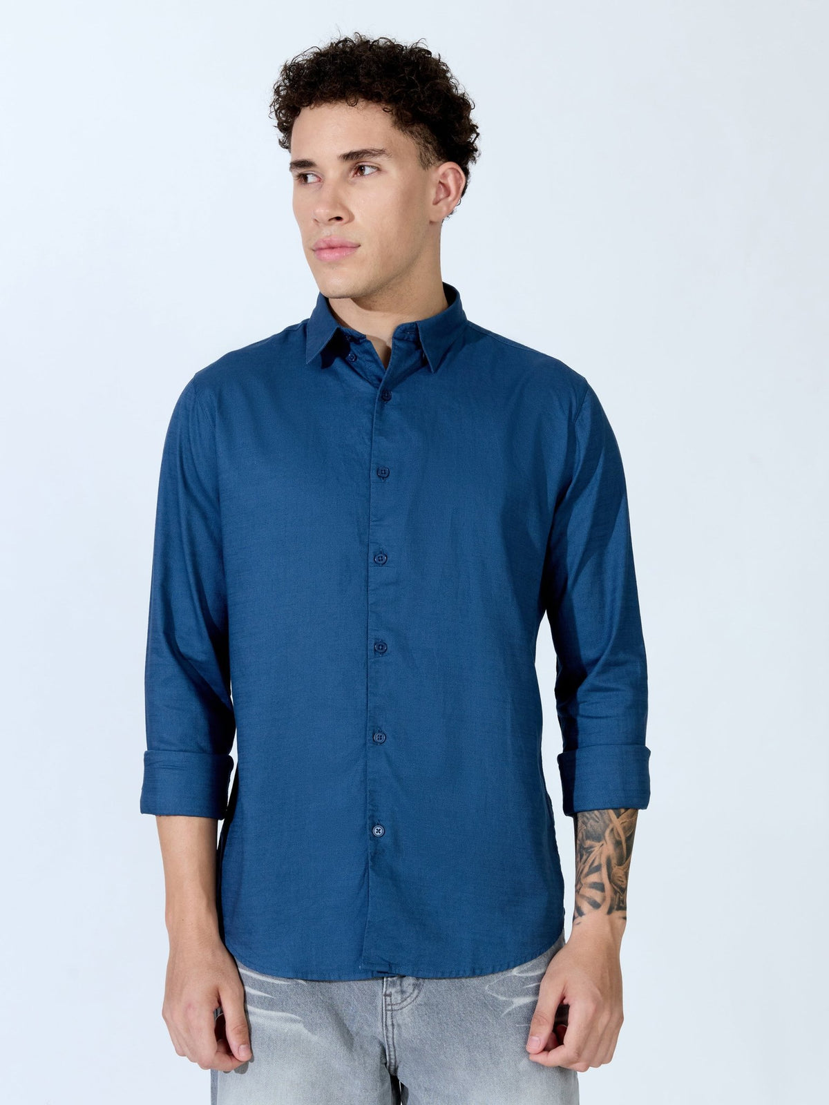 Farana - Navy Blue Dobby Shirt - Espanshe