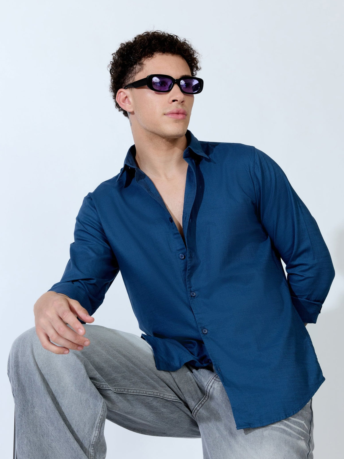 Farana - Navy Blue Dobby Shirt - Espanshe