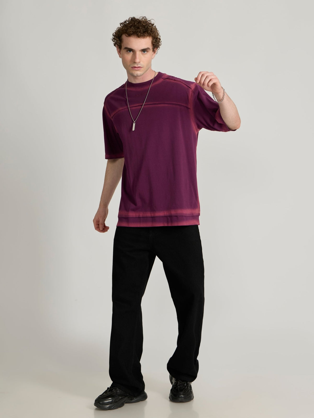 Lona - Fade Effect Baggy T-Shirt - Midnight Plum - Espanshe