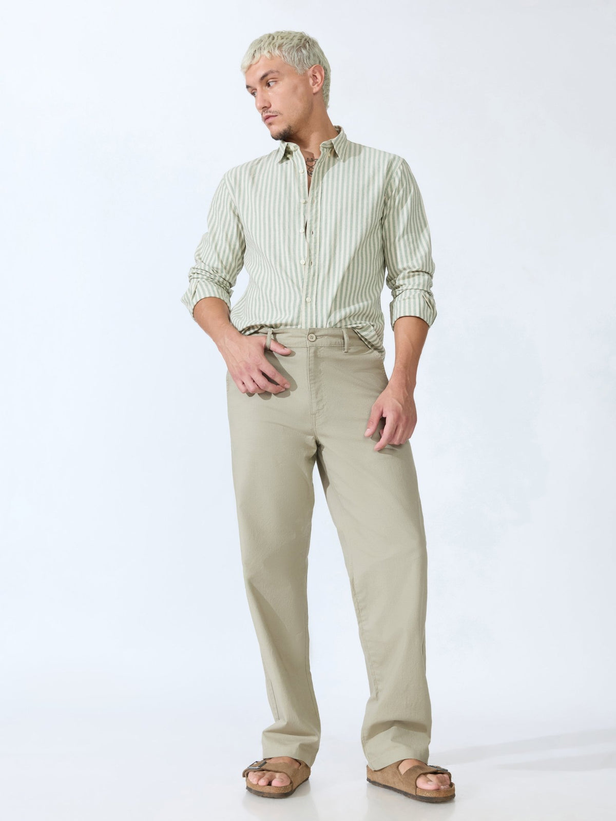 Bliss - Comfort Fit Cotton Pant - Light Sage Green - Espanshe