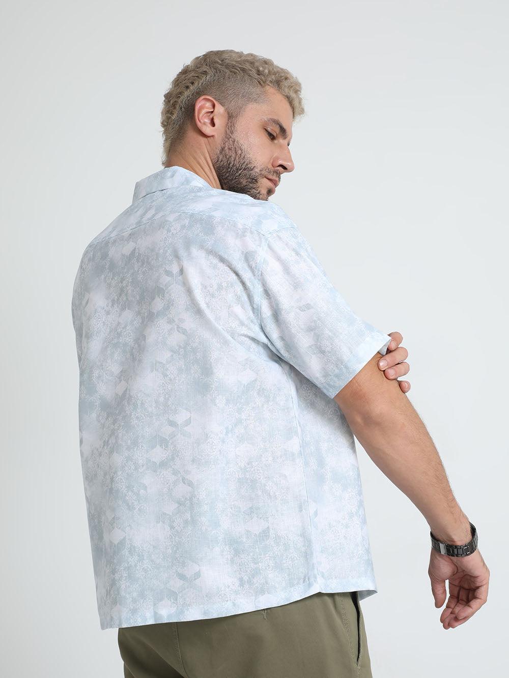 Men's Tropical Blue Printed Baggy Short Sleeve Shirt - Espanshe