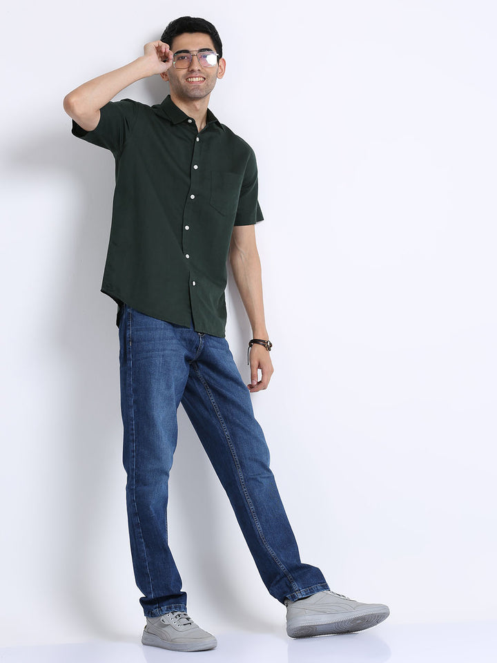 Men Rangoon Green  Linen  Plain Shirt