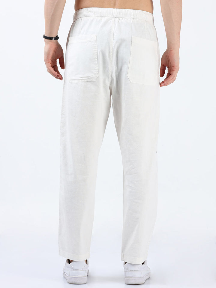 Casual Off White Linen Jogger Pant For Men's