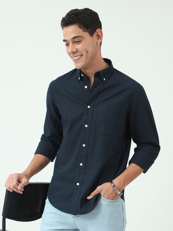 Navy-Blue Relaxed Fit Premium Linen Shirt