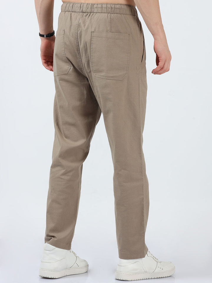 Casual Stonewall Brown Linen Jogger Pant For Men's