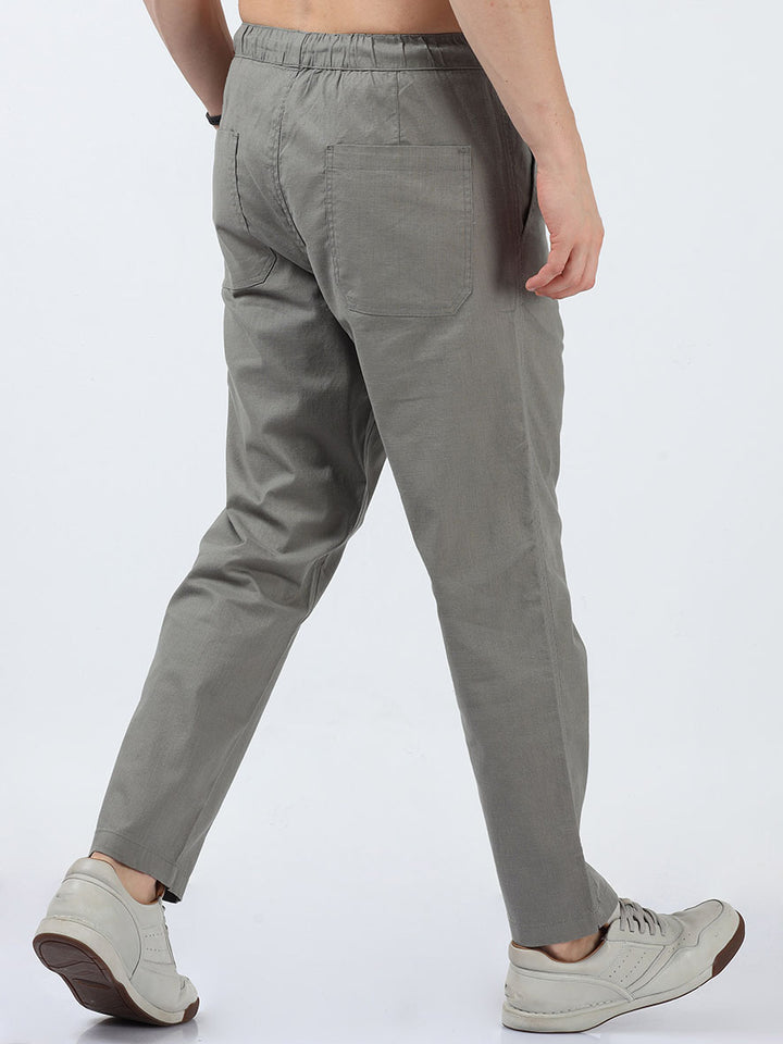 Casual Gray Linen Jogger Pant For Men's