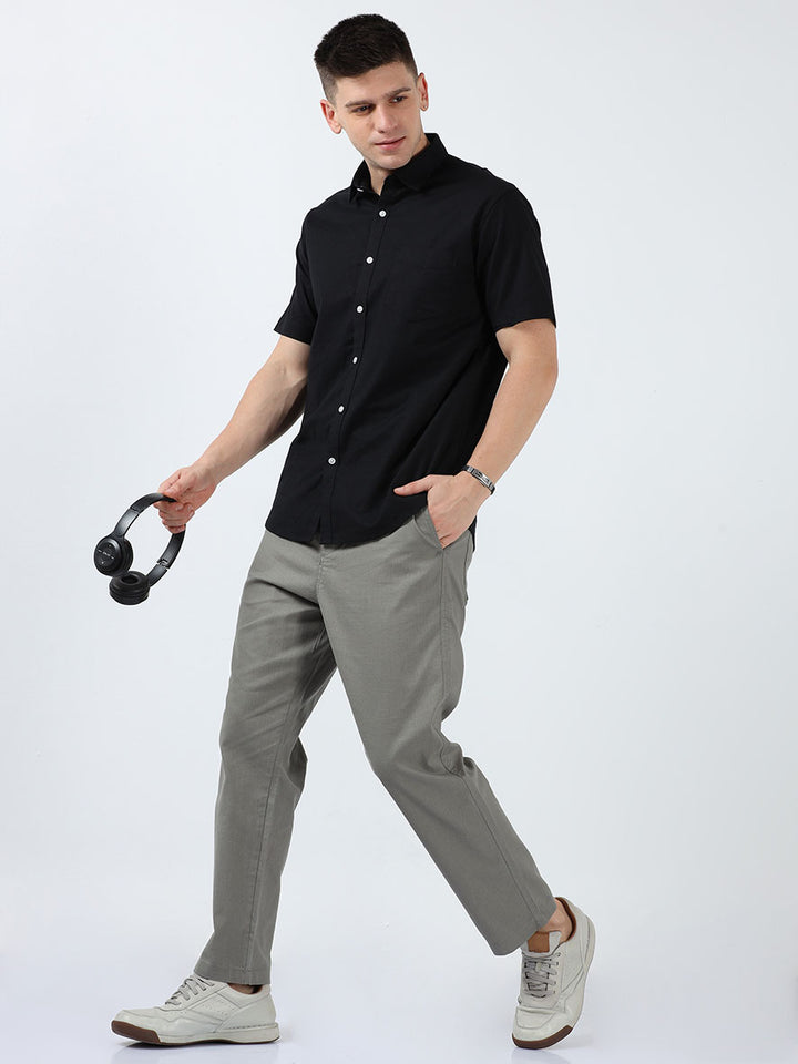 Gray Linen Jogger Pant For Men's