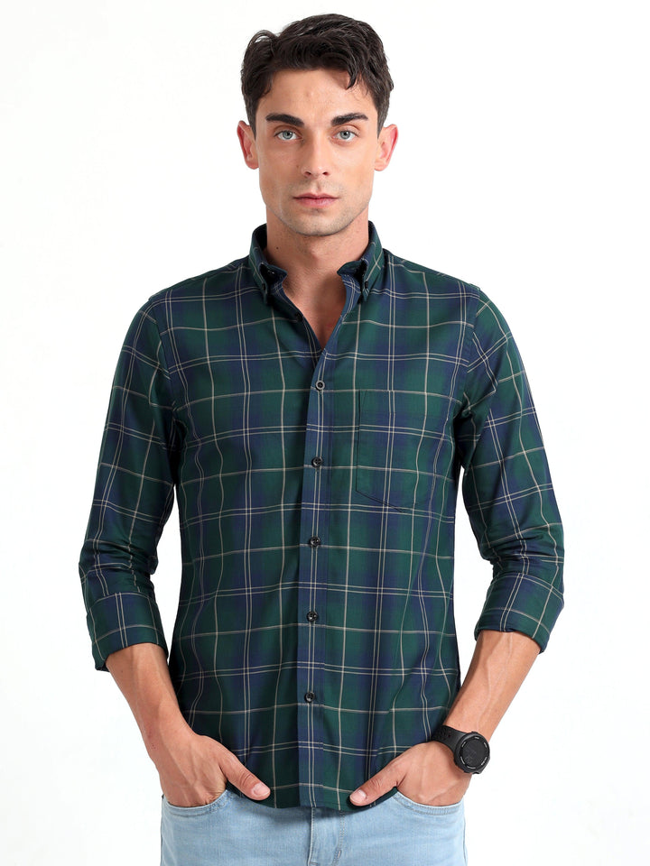 Checkmate Multi Checks Shirt Everglade Green - Espanshe