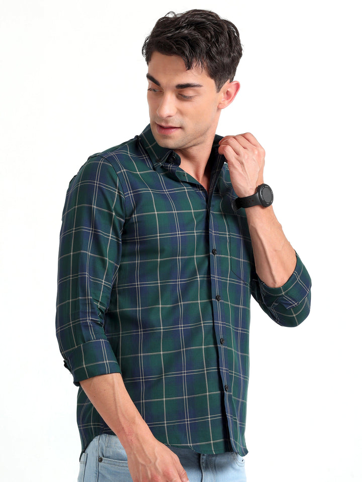 Checkmate Multi Checks Shirt Everglade Green - Espanshe