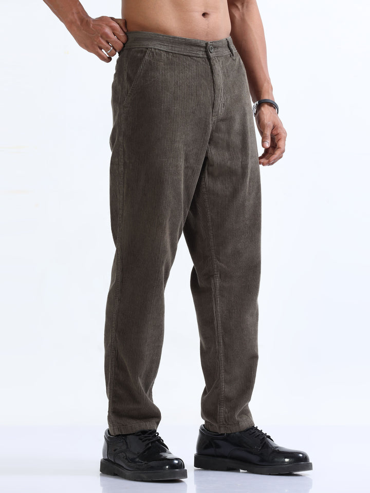 Casual Grey Corduroy Pant For Men's