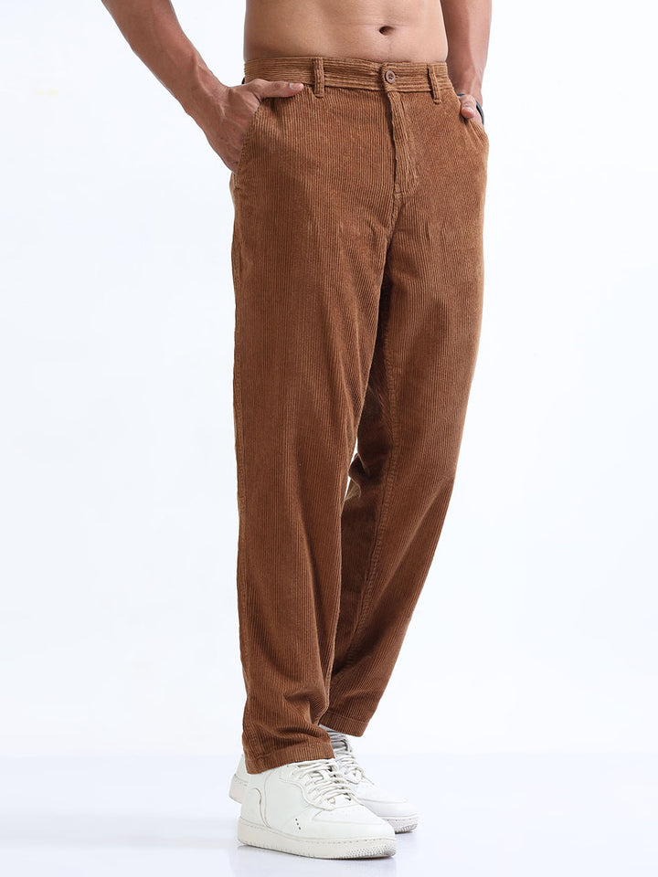 Casual Brown Corduroy Pant For Men's