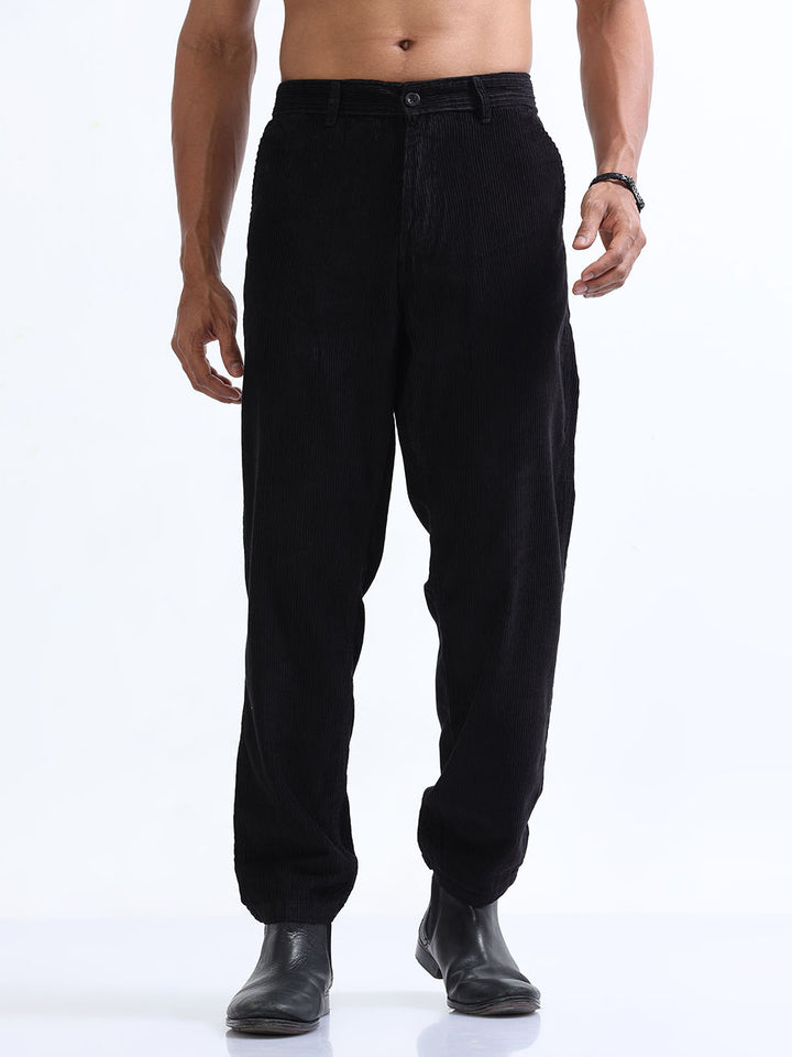 Casual Black Corduroy Pant For Men's