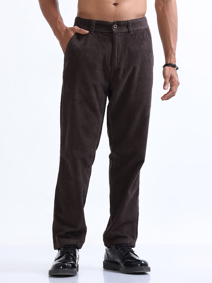Casual Dark Grey Corduroy Pant For Men's