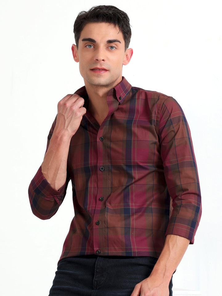 Checkmate Multi Checks Shirt Claret Red - Espanshe