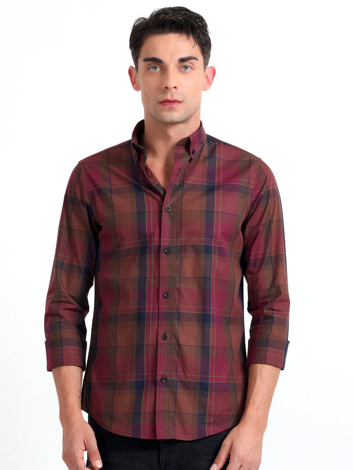 Checkmate Multi Checks Shirt Claret Red - Espanshe