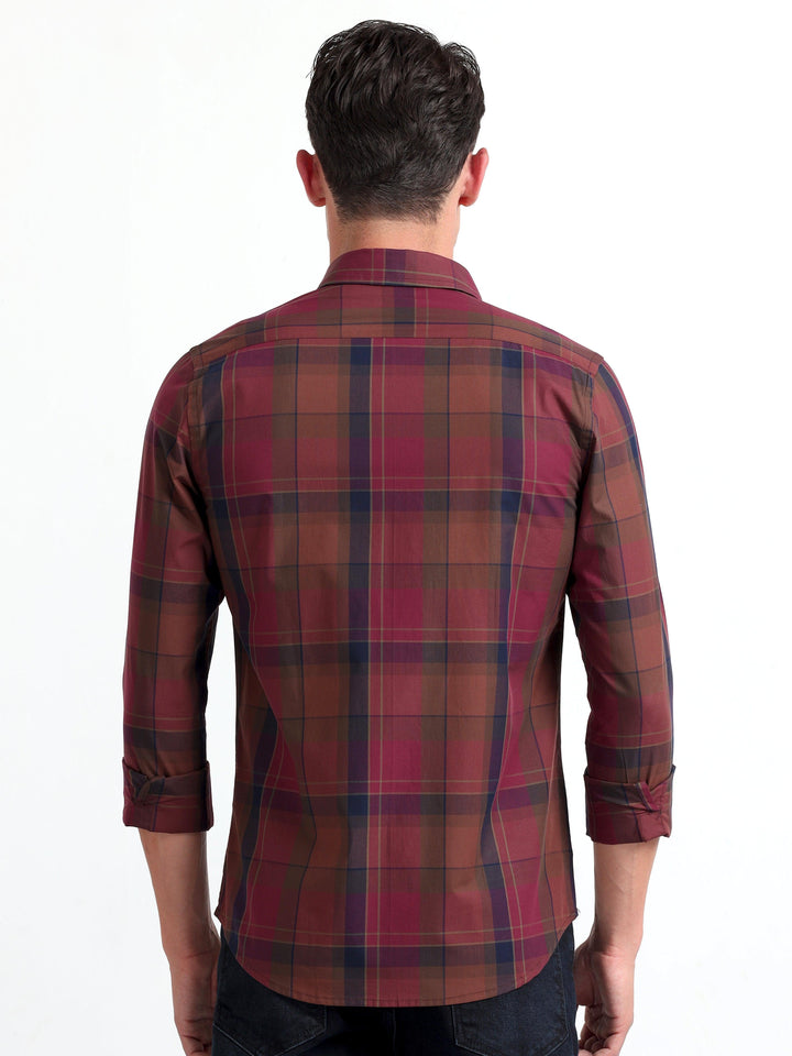 Checkmate Multi Checks Shirt Claret Red - Espanshe