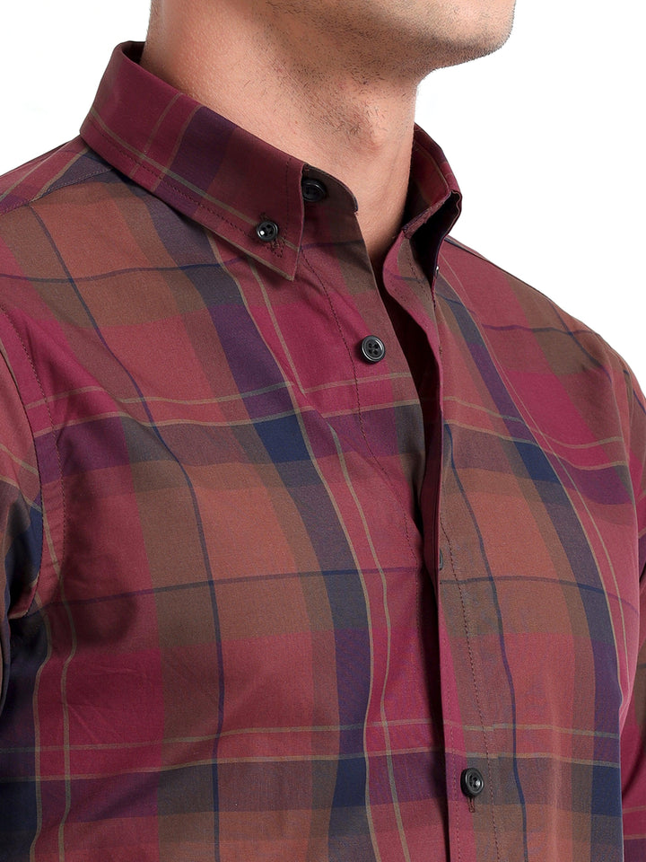 Checkmate Multi Checks Shirt Claret Red - Espanshe