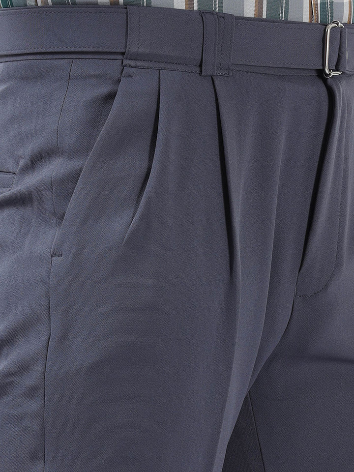 Men's Navy-Blue Premium Two-Way Beltless Formal Pant