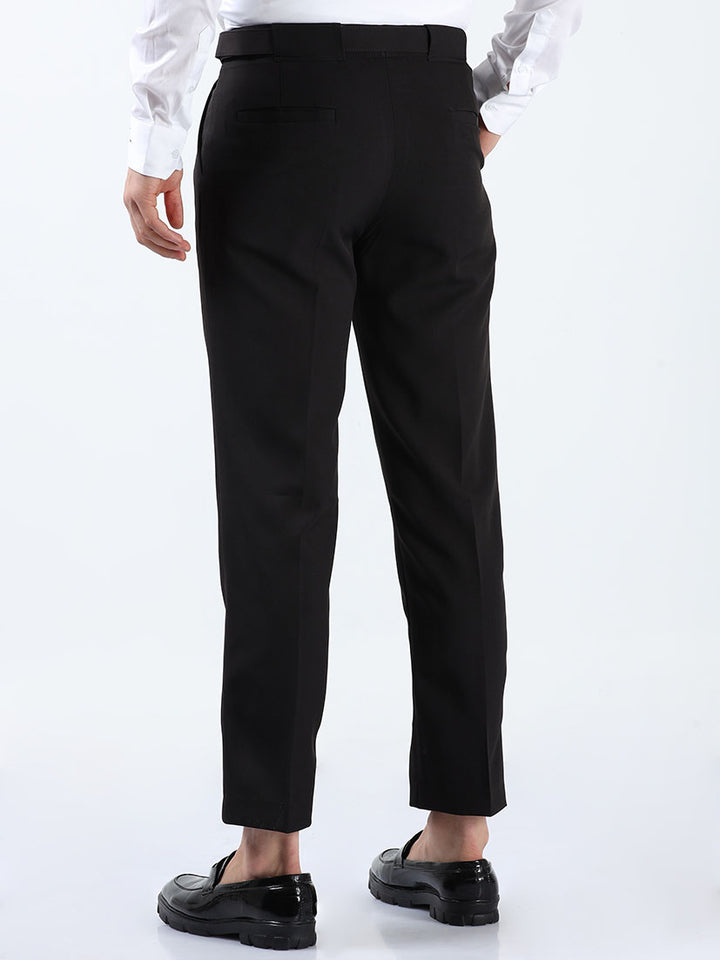 Casual Black Premium Two-Way Beltless Formal Pant For Men's