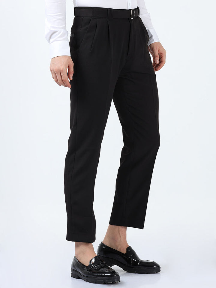 Casual Men's Black Premium Two-Way Beltless Formal Pant
