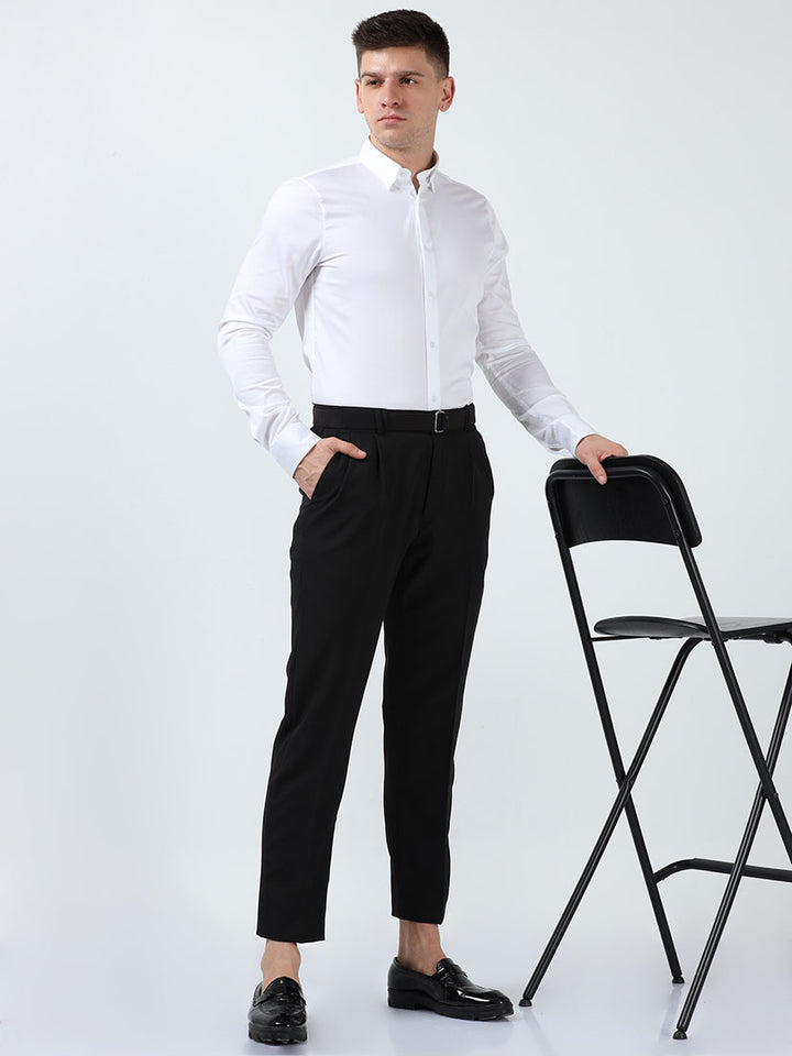 Black Premium Two-Way Beltless Formal Pant For Men's