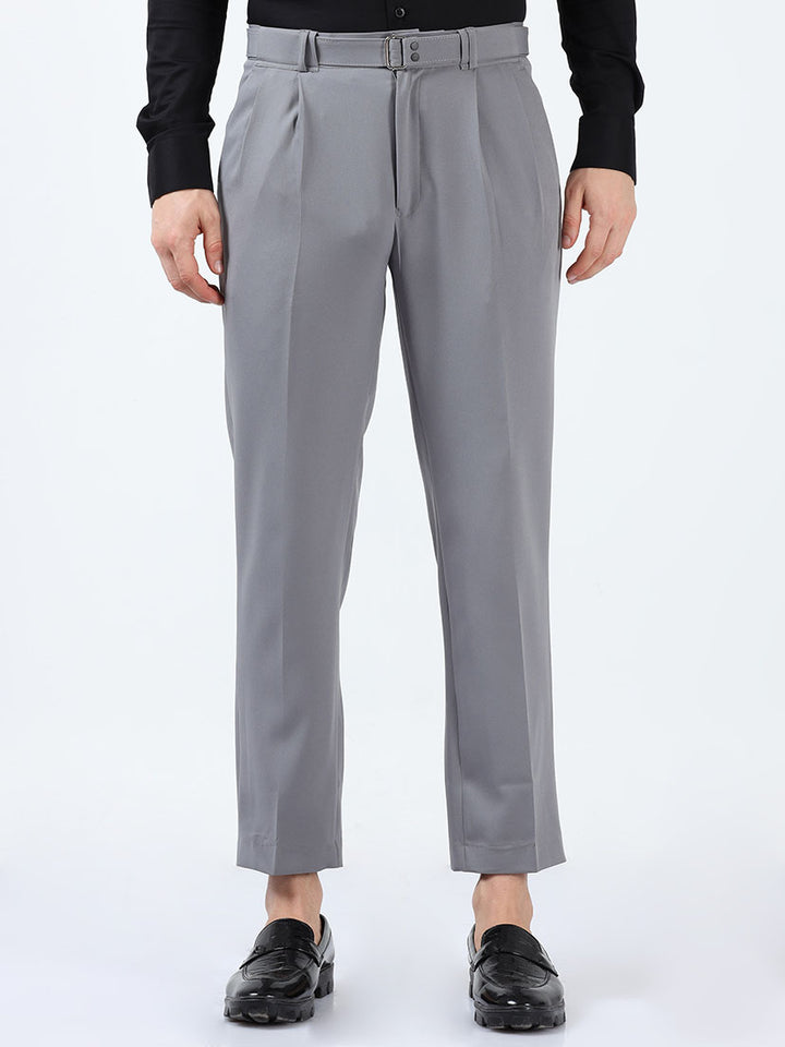 Casual Men's Gray Premium Two-Way Beltless Formal Pant