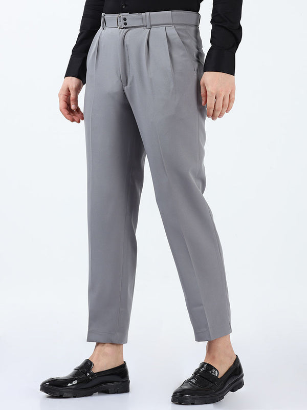 Men's Gray Premium Two-Way Beltless Formal Pant