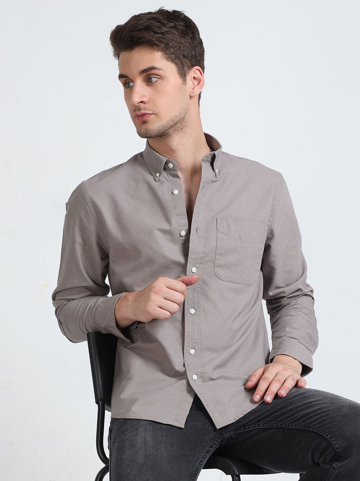Meteorite Gray Relaxed Fit Oxford Shirt For Men's