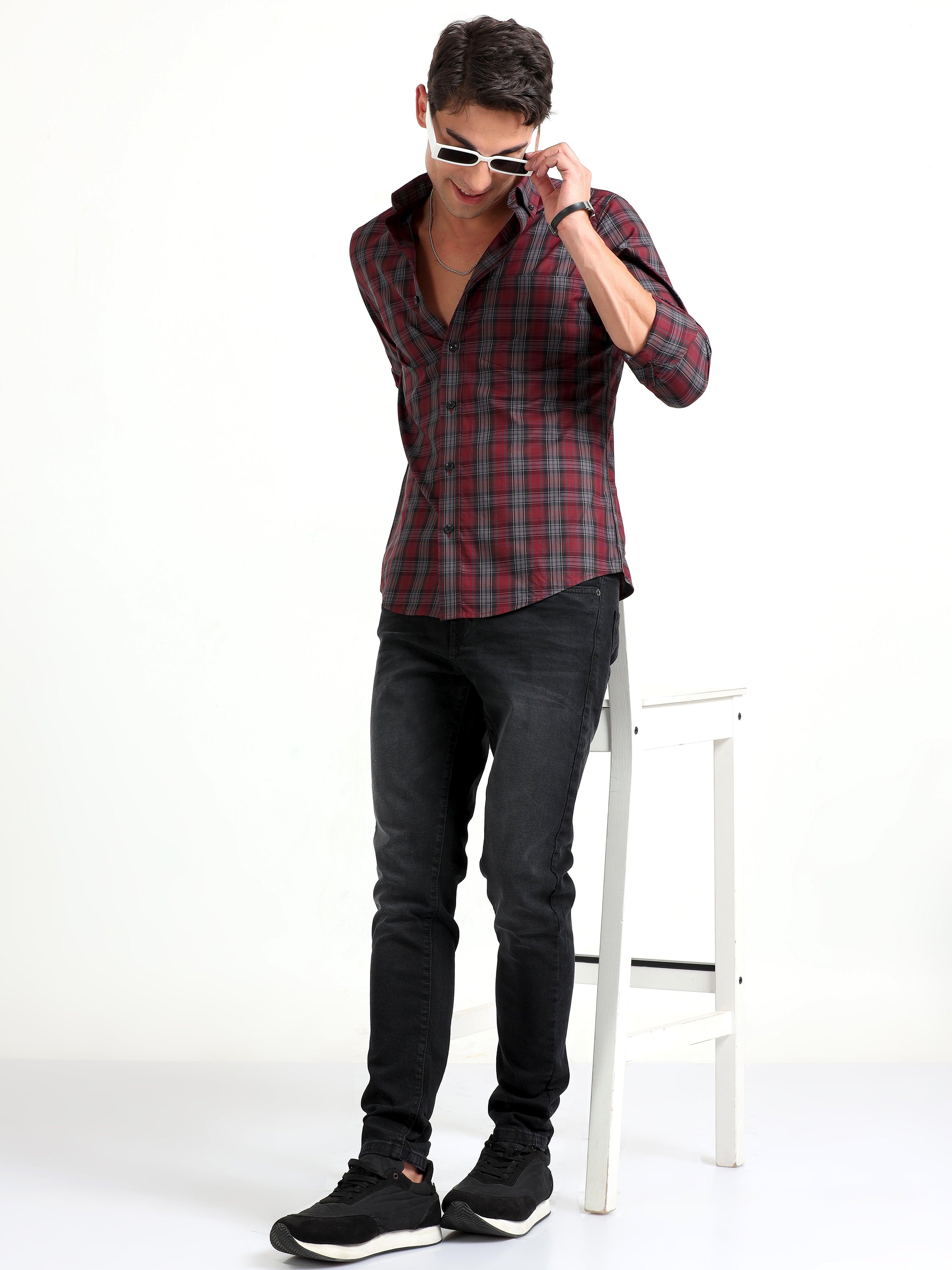 Checkmate Multi Checks Shirt Heath Red - Espanshe