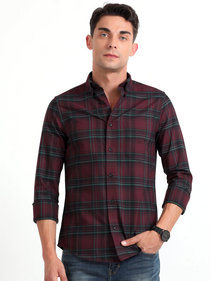 Checkmate Multi Checks Shirt Maroon - Espanshe