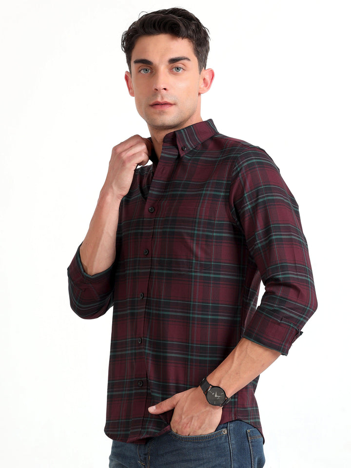 Checkmate Multi Checks Shirt Maroon - Espanshe