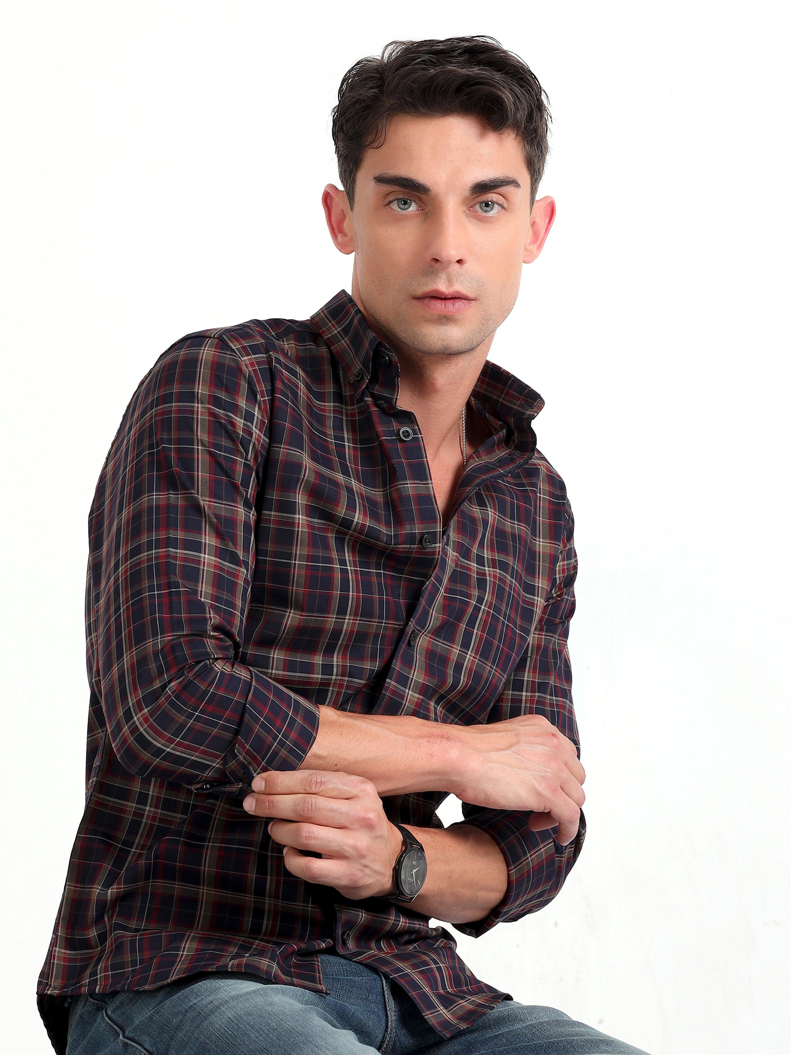 Checkmate Multi Checks Shirt Ebony Blue - Espanshe