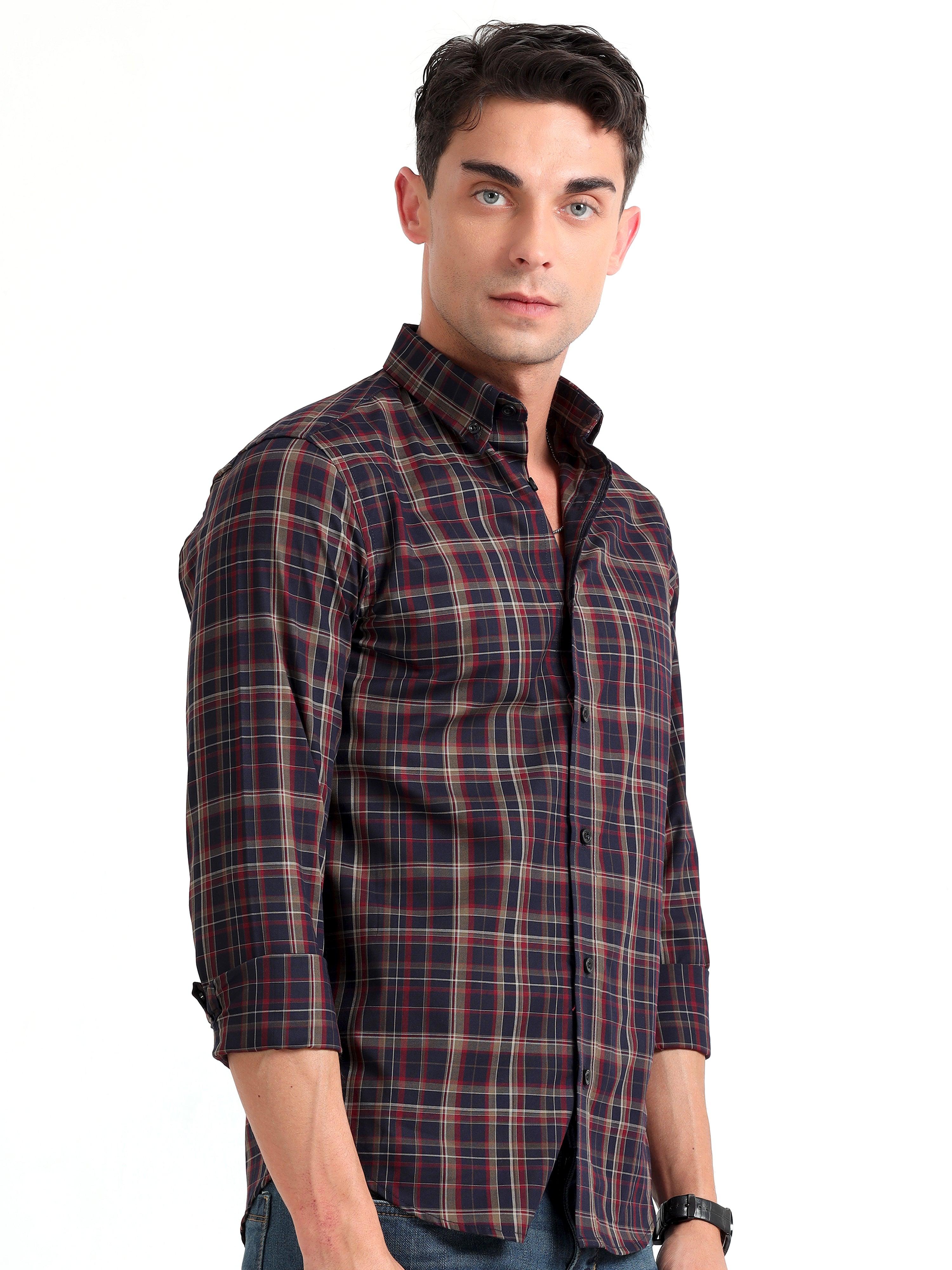 Checkmate Multi Checks Shirt Ebony Blue - Espanshe