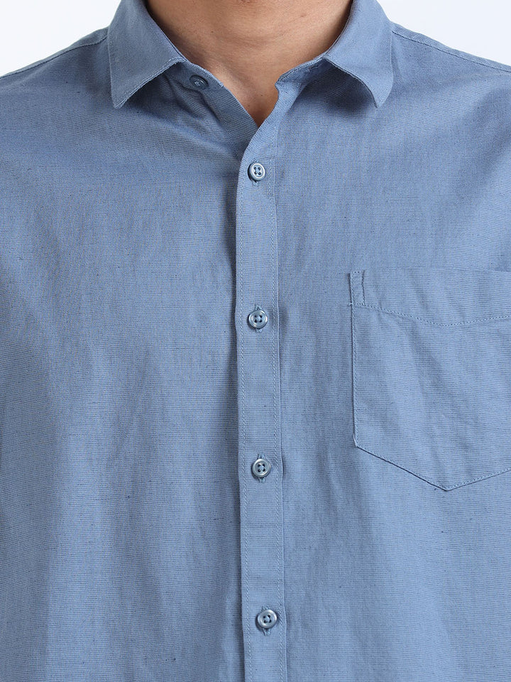 Men's Polo Blue Linen Half Sleeve Shirt