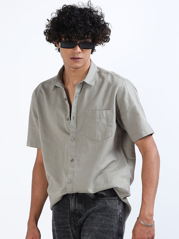 Men's Lemongrass Green Linen Half Sleeve Shirt